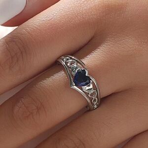 Silver Tone  Heart Gemstone Decor Fashionable Ring Size 8